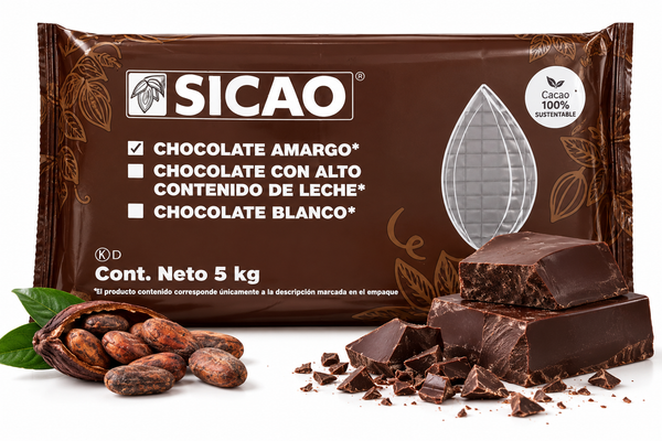 SICAO Chocolate Amargo en Bloque 5 kg | Uso Profesional para Repostería